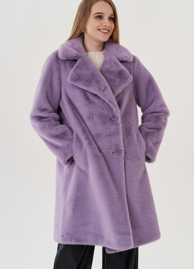 Женского пальто из эко меха на пуговицах модель № 25741 универмаг малина