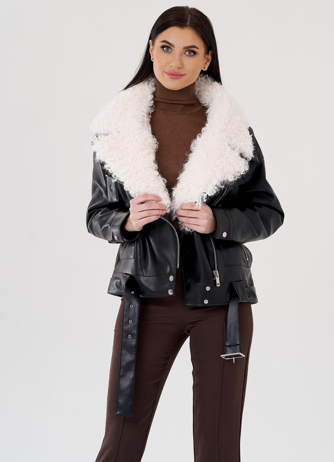 Куртка косуха на утеплении с отделкой натуральный козлик модель № 3022 меха малина