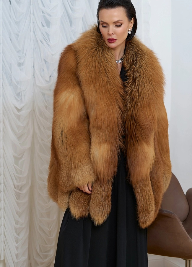 Шуба из меха рыжей лисы модель № 32070 универмаг малина