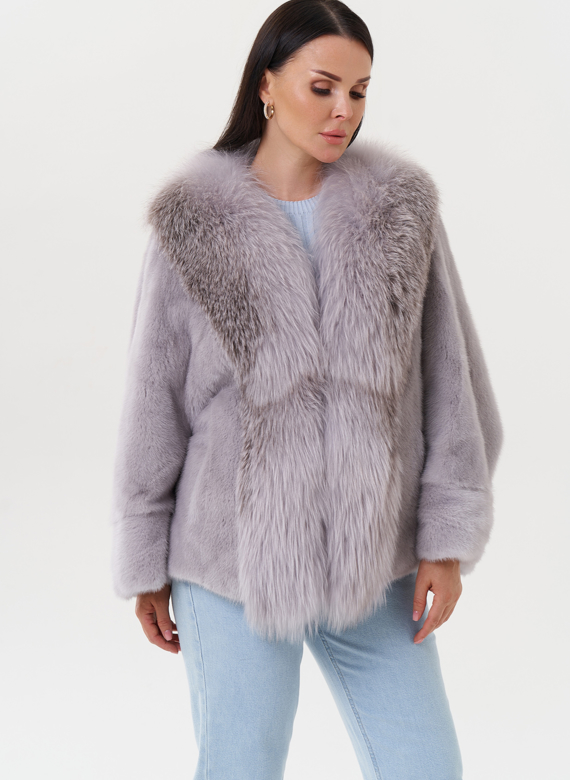 Укороченная норковая шуба с чернобуркой