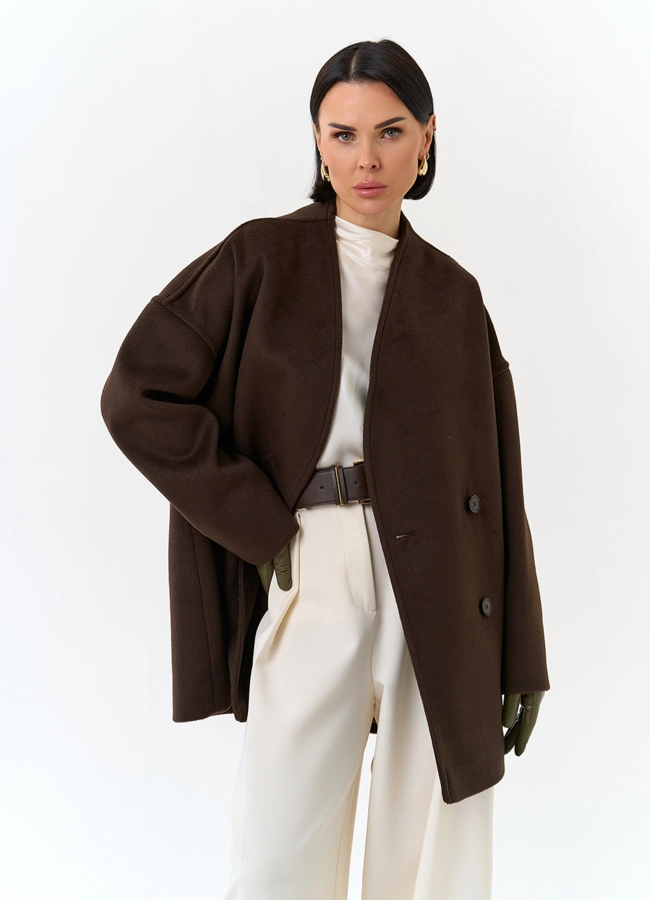 Женское укороченное пальто с поясом модель № 32817 универмаг малина