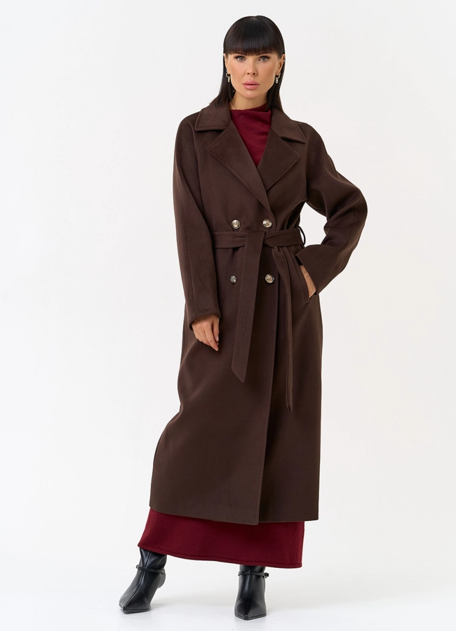 Женское пальто с акцентными пуговицами модель № 31557 меха малина