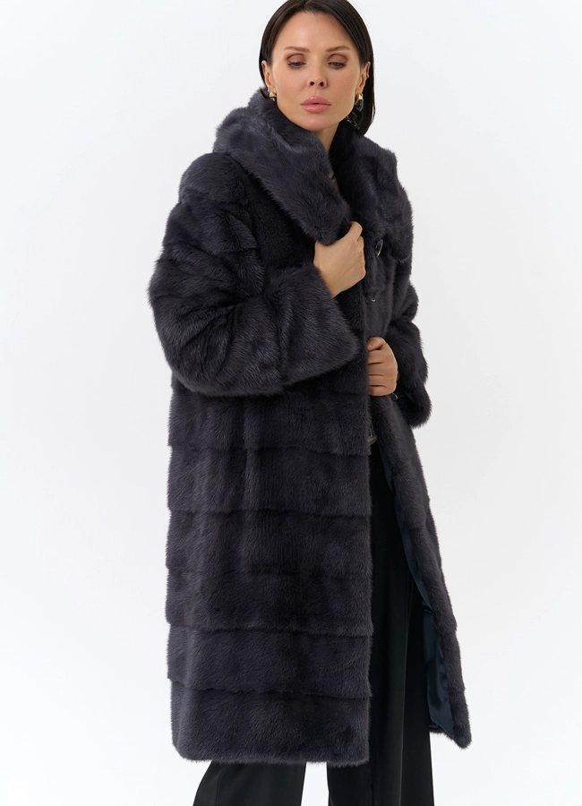 Норковая шуба в цвете графит с капюшоном  модель № 24954 универмаг малина фото