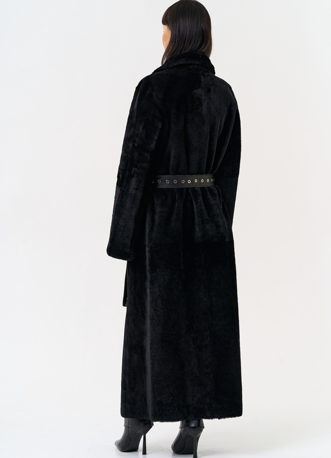 Женская натуральная дубленка с двойным поясом модель № 31612 универмаг малина