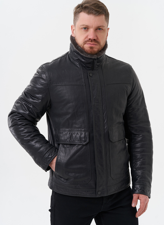 Куртка из натуральной кожи с отделкой из мутона