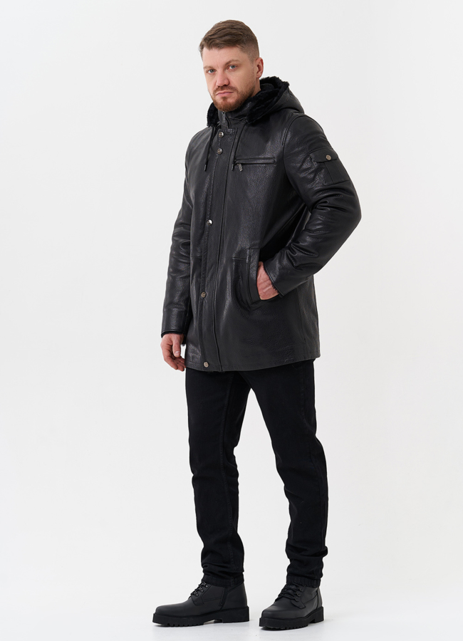 фото Мужская дубленка черного цвета  модель № 29050