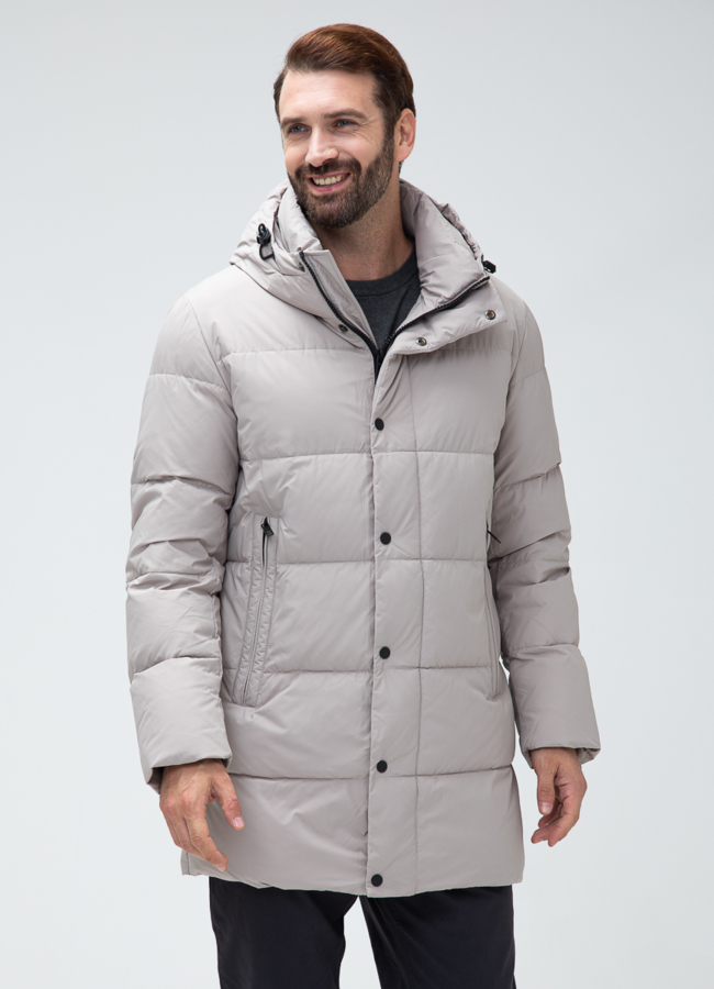 Мужской пуховик с капюшоном  модель № 27997 меха малина