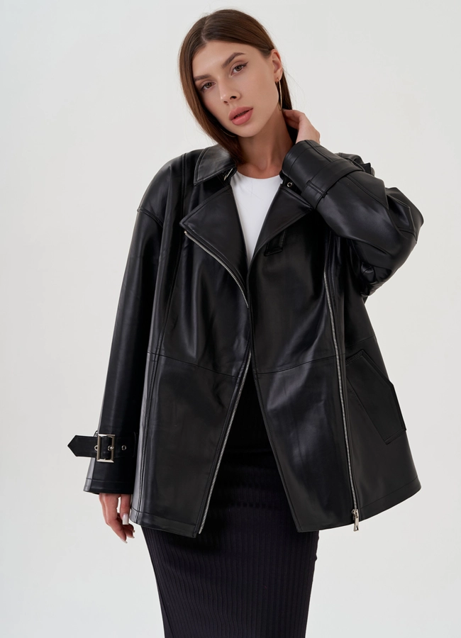 фото Куртка женская из эко кожи с поясом модель № 81224