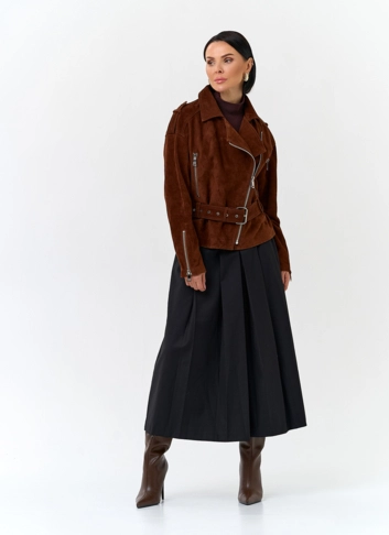 Куртка из натуральной замши с поясом фото