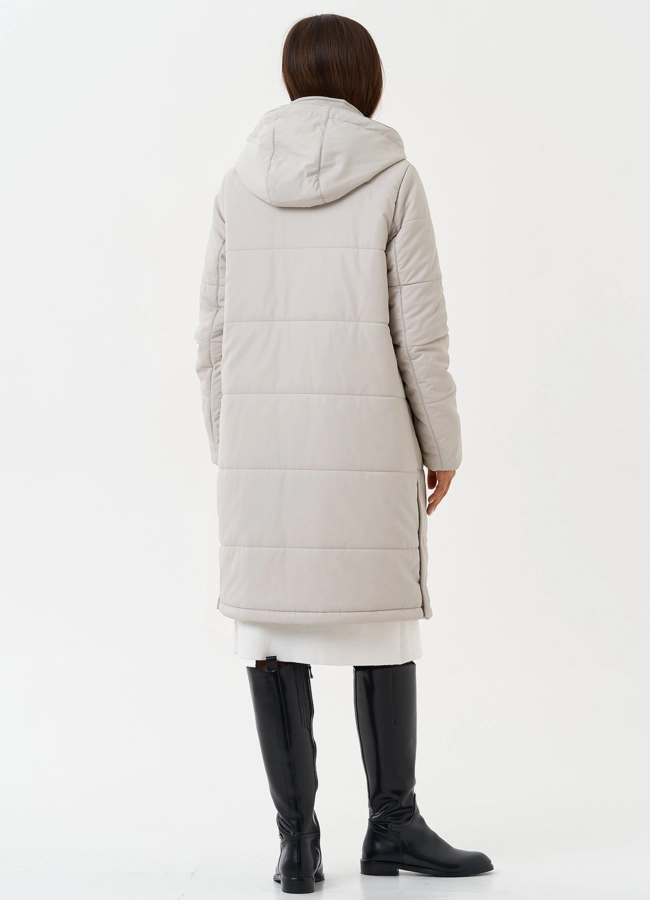 Светлый пуховик из эко кожи  модель № 27728 универмаг малина