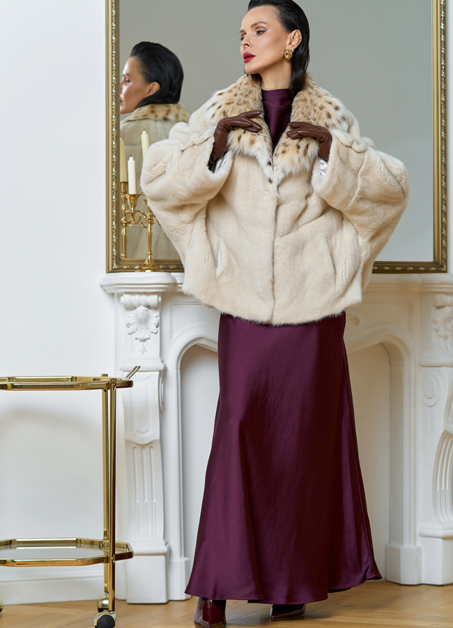 Куртка из меха норки с английским воротником из меха рыси модель № 31169 в рассрочку