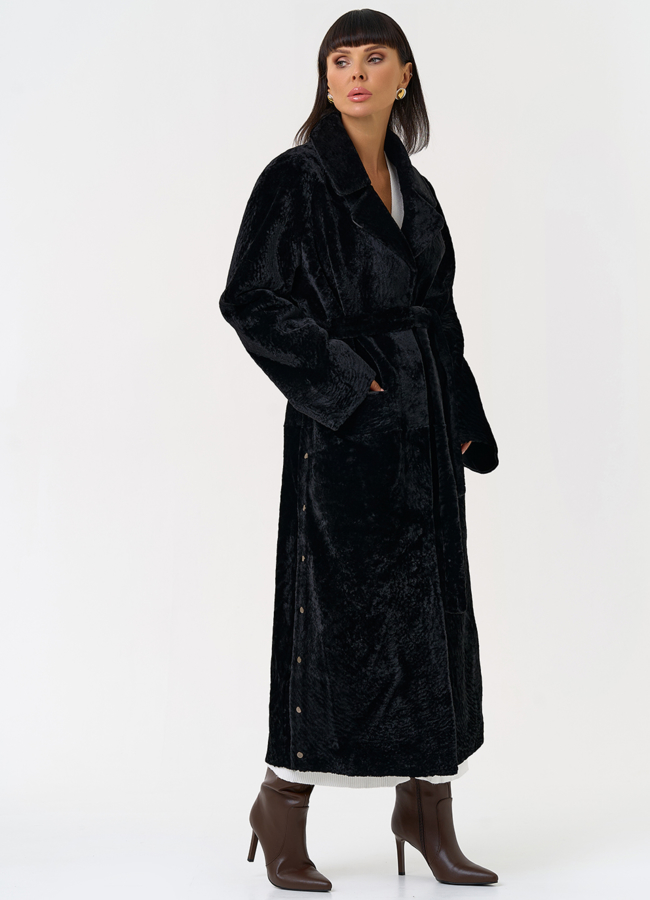 Женская двухсторонняя дубленка с английским воротником модель № 31625 в рассрочку