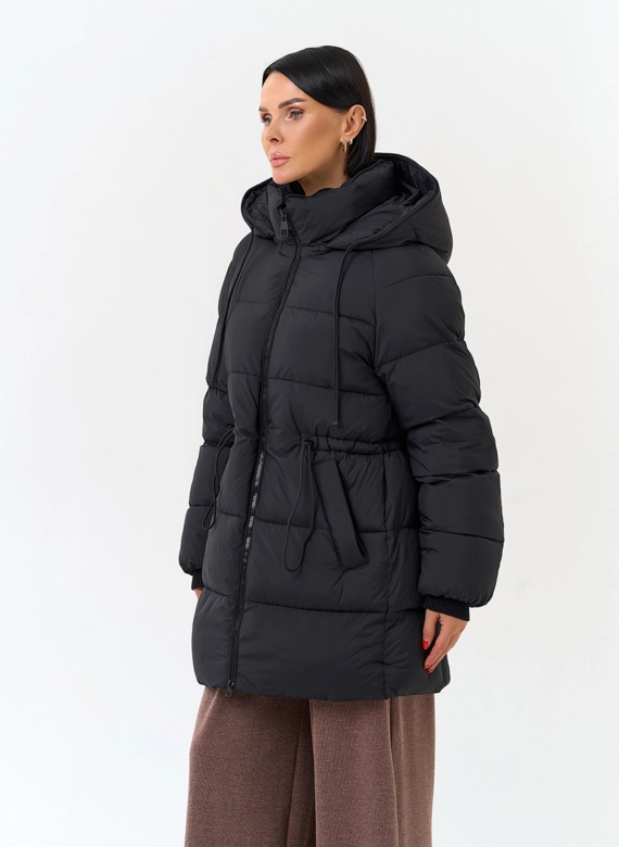 Женский укороченный пуховик с капюшоном фото