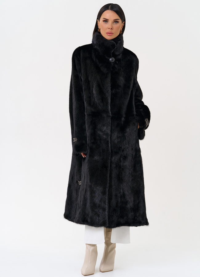 Длинная шуба с воротником стойкой модель № 31279 универмаг малина