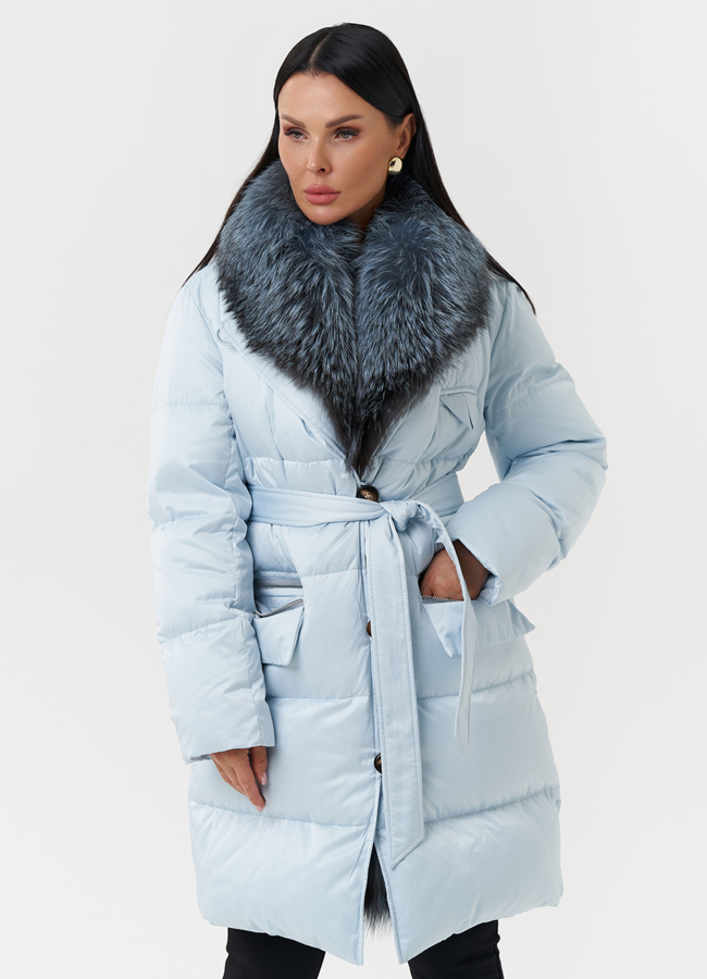 Пуховик с капюшоном из меха лисы модель № 28570 в кредит