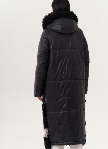 Комбинированный пуховик с капюшоном