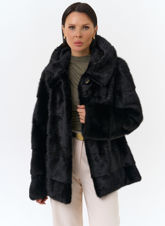 Укороченная норковая шуба черного цвета 2 в 1