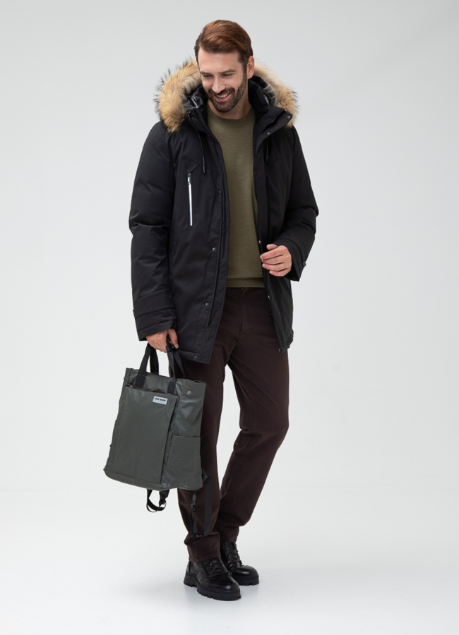 Мужской пуховик с капюшоном из меха енота модель № 28403 в кредит