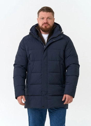 Мужской удлиненный пуховик с капюшоном фото