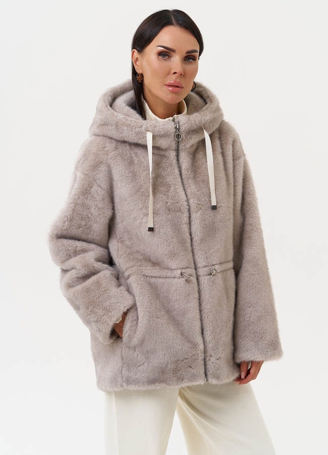 Женская куртка из эко меха с капюшоном модель № 31230 универмаг малина