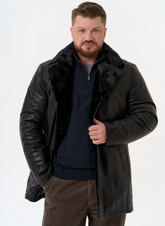 Мужская дубленка с английским воротником