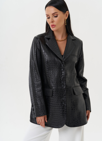 Жакет из натуральной кожи черного цвета