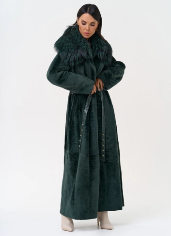 Женская двусторонняя дубленка из меха овчины Cortos с поясом из кожи питона фото