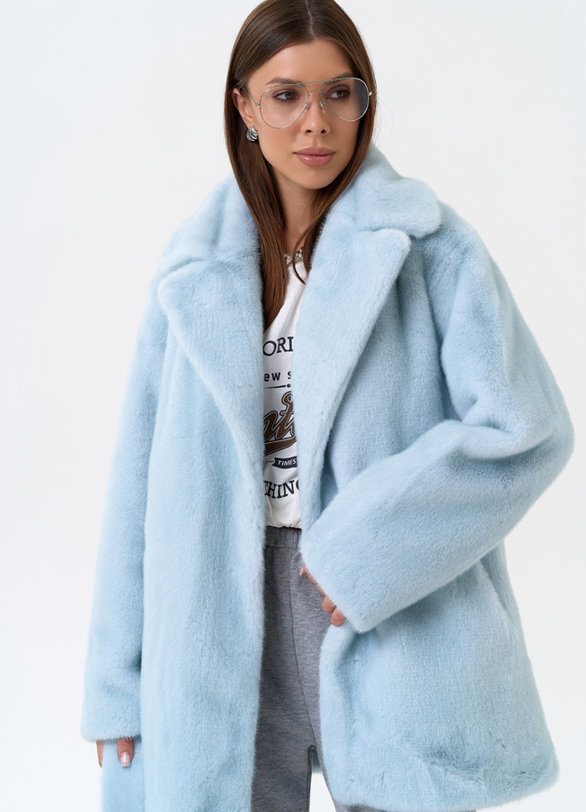 Женская шуба из эко меха в голубом цвете модель № 31246 меха малина