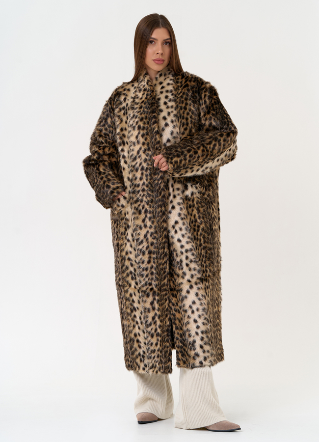 Женская шуба из эко меха с анималистическим принтом модель № 31528 в рассрочку