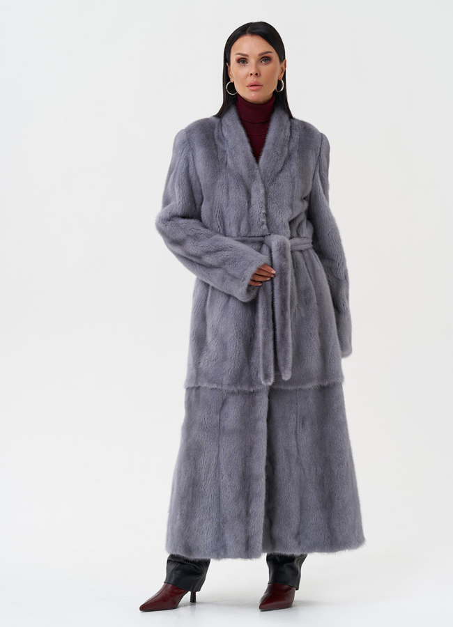 Длинная шуба из меха норки модель № 28305 универмаг малина