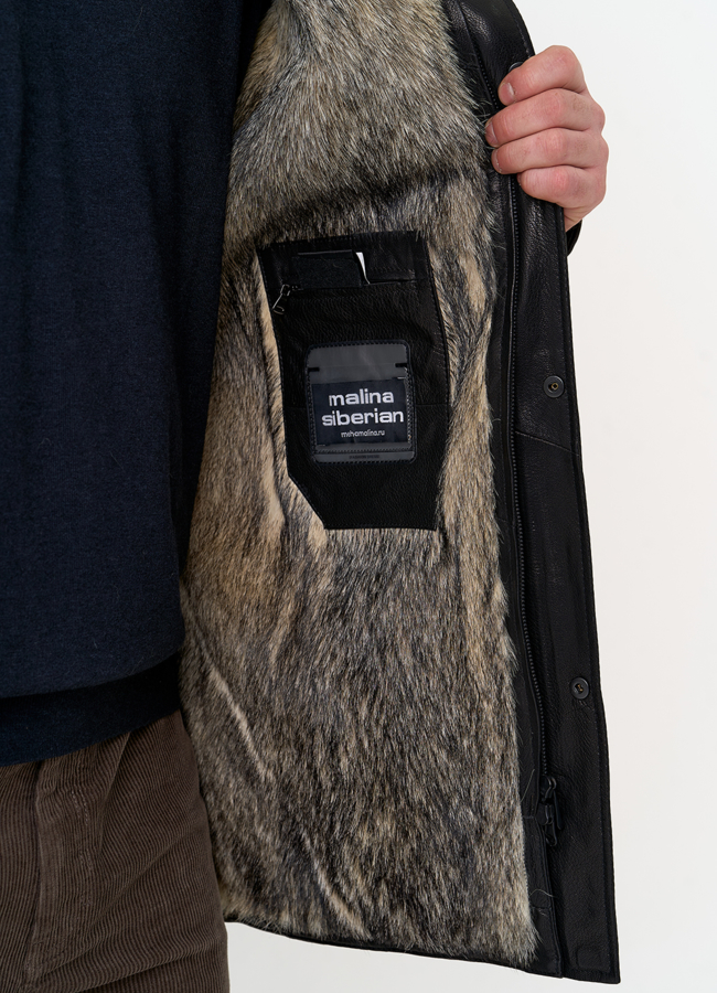 Мужская куртка с капюшоном на мехе из волка модель № 31780 универмаг малина