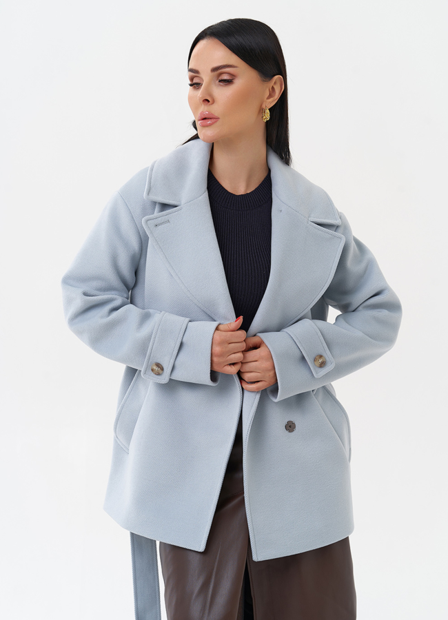 Укороченное пальто с поясом модель № 29890 универмаг малина