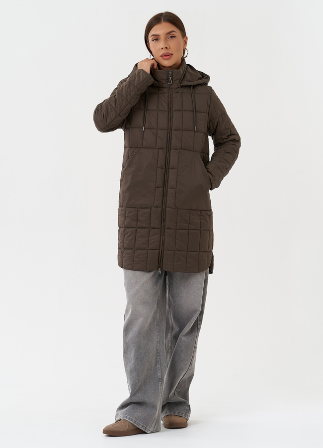 Стеганое пальто с капюшоном модель № 28295 в кредит