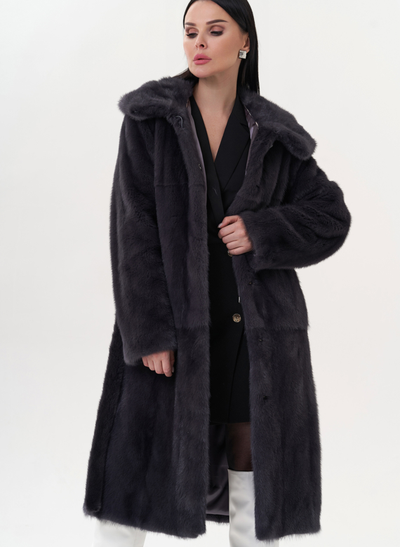 Шуба из норки с капюшоном